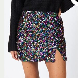 Pink Lily Fairy Lights Multi Sequin Mini Skirt
